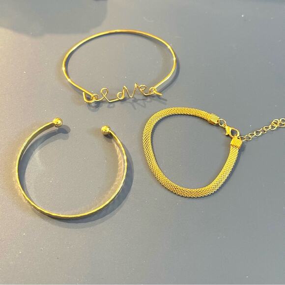 Gold Stack of 3 Bracelets - Picture 2 of 2